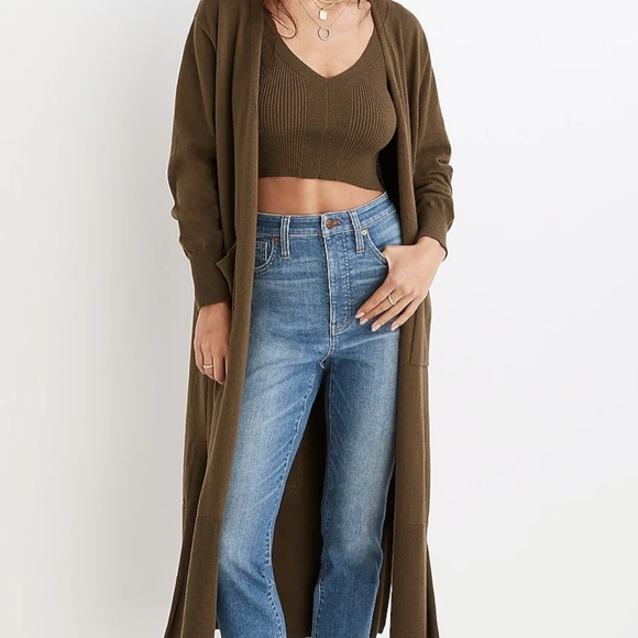 Madewell Sweaters - Madewell Brodale Duster long olive green open cardigan sweater size small